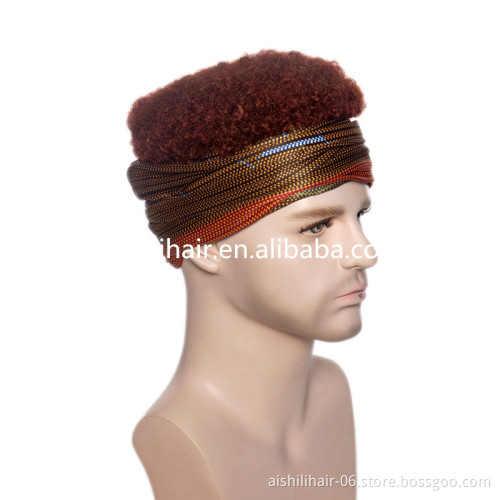 Wholesale heat resistant synthetic wigs short light brown deep kinky curly headband wig  for man